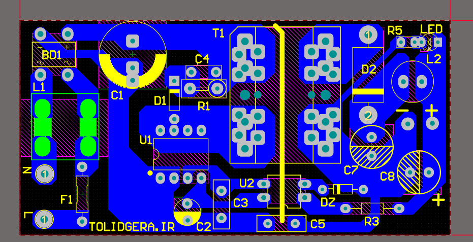 فایل pcb آلتیوم منبع تغذیه سوئیچینگ 12 ولت 2 آمپر — تصویر ۲