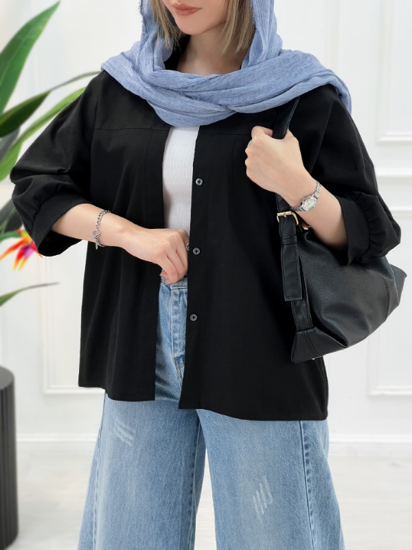 شومیز مانتویی لینن ژاله – مشکی