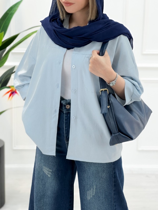 شومیز مانتویی لینن ژاله – آبی