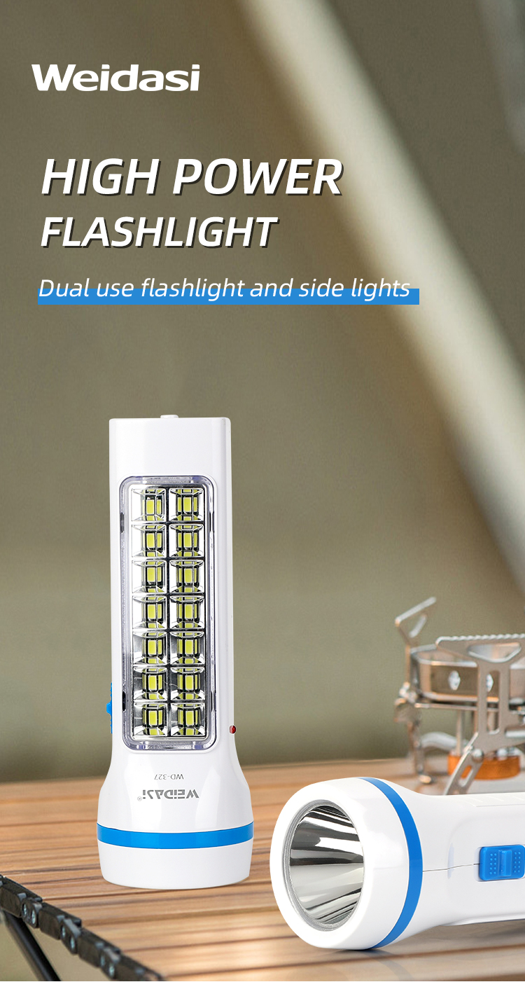 چراغ قوه شارژی پرتابل LED اضطراری Weidasi مدل WD-327 — تصویر ۴