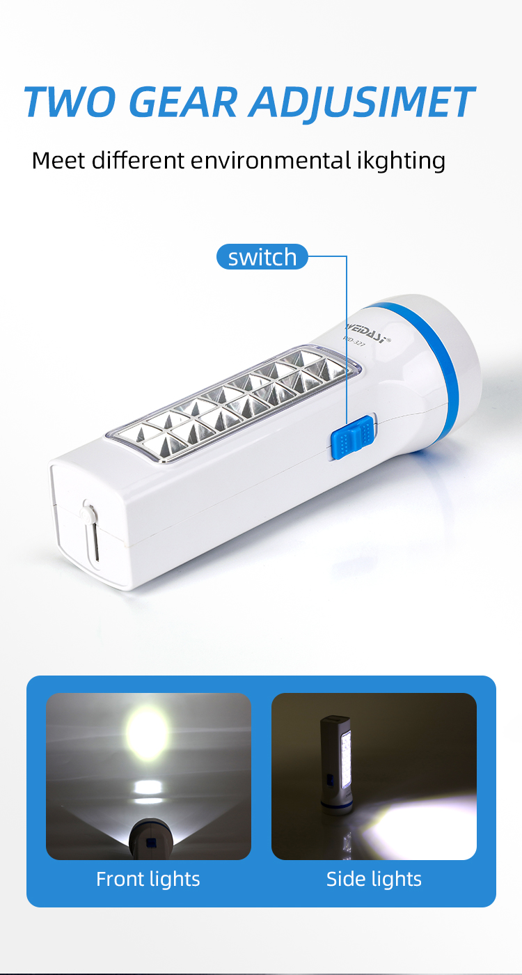 چراغ قوه شارژی پرتابل LED اضطراری Weidasi مدل WD-327 — تصویر ۸