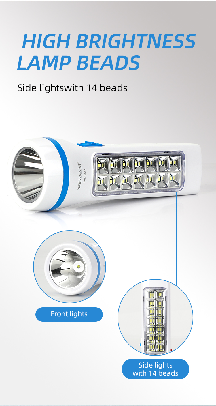 چراغ قوه شارژی پرتابل LED اضطراری Weidasi مدل WD-327 — تصویر ۶
