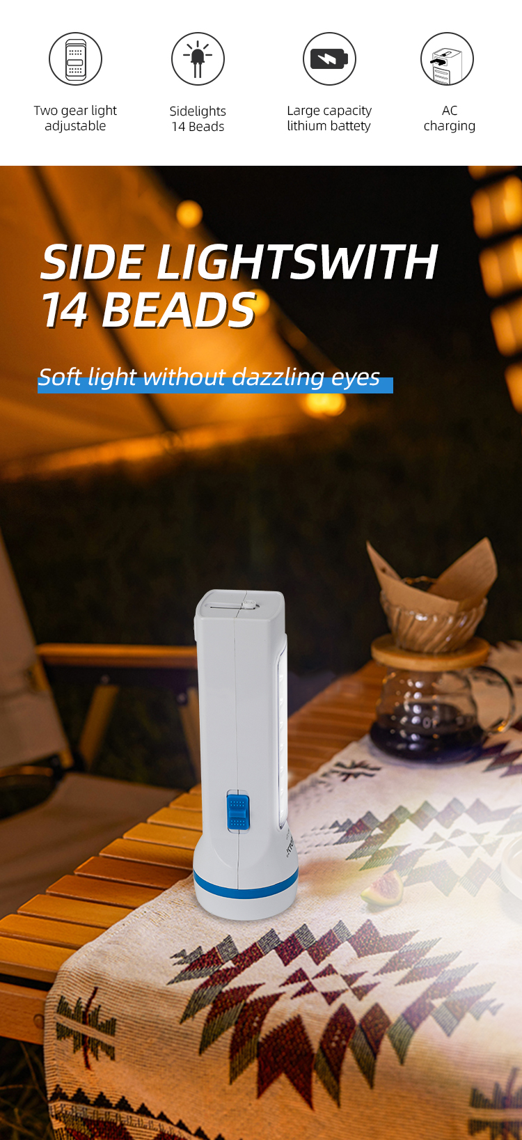 چراغ قوه شارژی پرتابل LED اضطراری Weidasi مدل WD-327 — تصویر ۵
