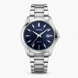 ساعت مچی مردانه کاسیو CASIO موتور ژاپن نقره ای سرمه ای کد 461+جعبه — تصویر ۳