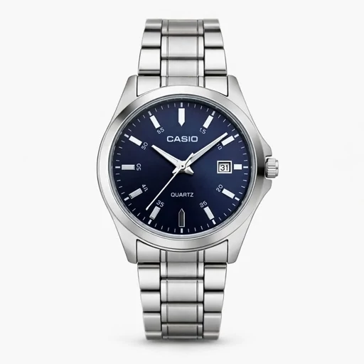 ساعت مچی مردانه کاسیو CASIO موتور ژاپن نقره ای سرمه ای کد 461+جعبه