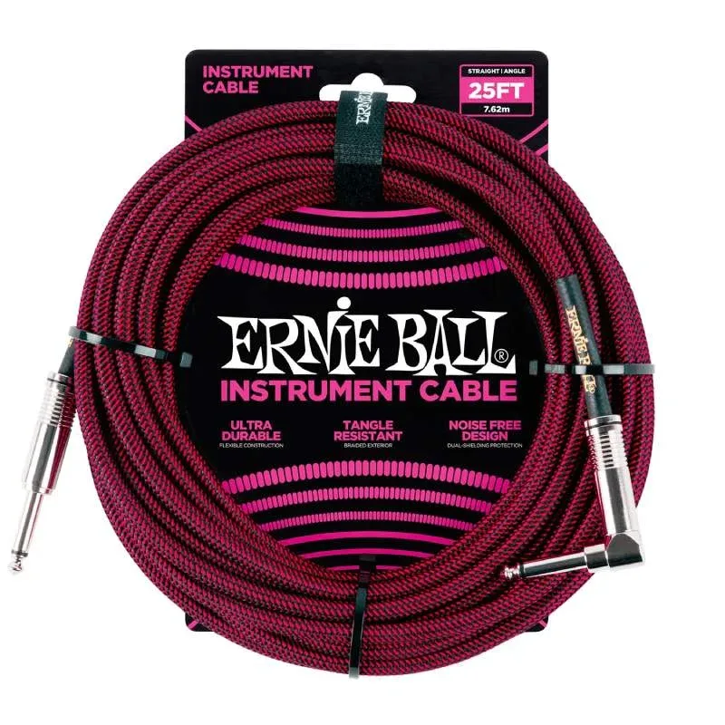 Ernie Ball Braided Guitar Cable Straight to Right-angle – Black/Blue – 25ft – 6060 — تصویر ۳