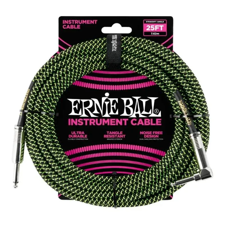 Ernie Ball Braided Guitar Cable Straight to Right-angle – Black/Blue – 25ft – 6060 — تصویر ۴