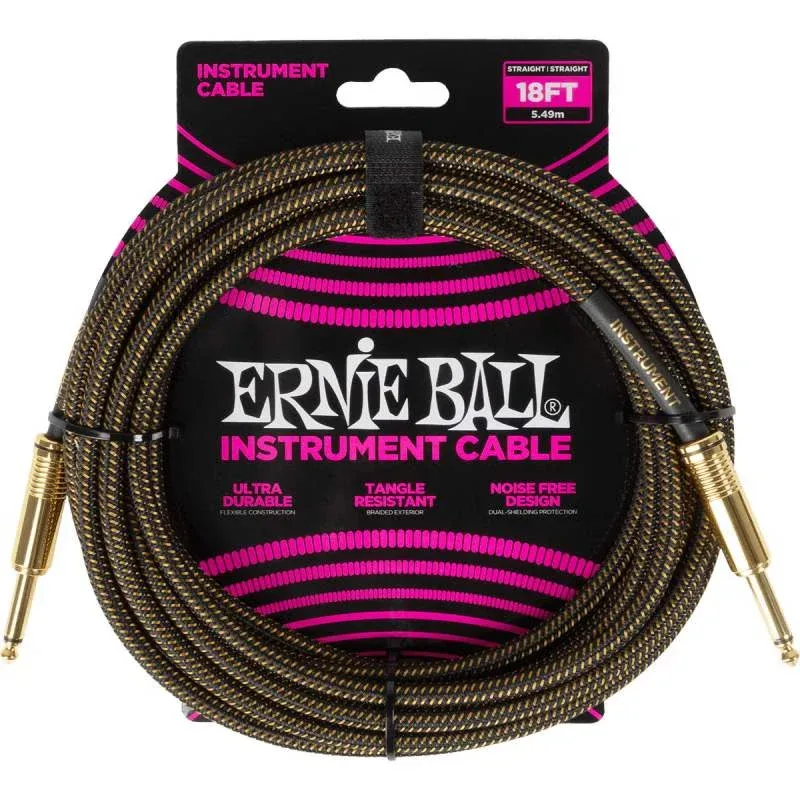 Ernie ball Braided Instrument cable straight to straight – 18ft – Pay Dirt – 6432