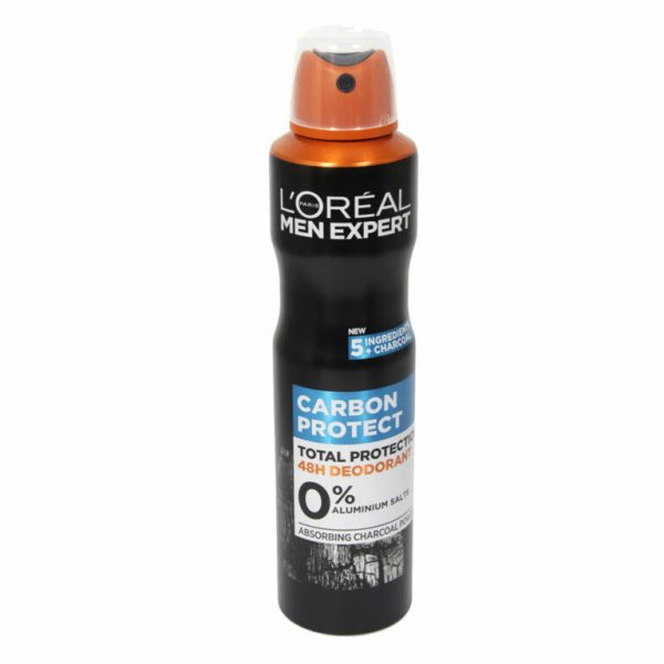 اسپری ضد تعریق مردانه لورآل بدون آلمینیوم و نمک مدل carbon protect 0% ALUMINIUM SALTS