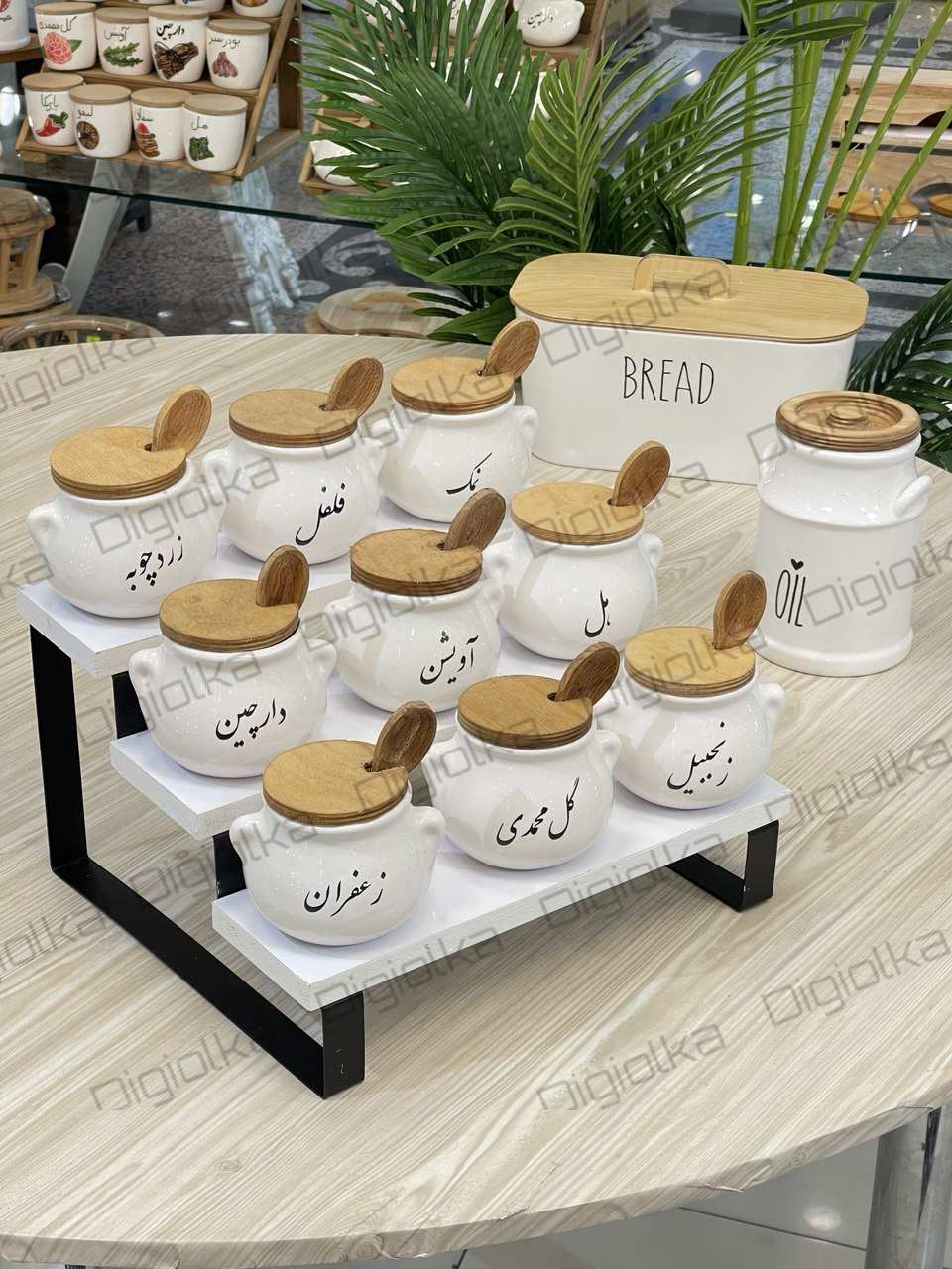 سرویس ادویه کوزه ای با استند چوب فلز — تصویر ۲