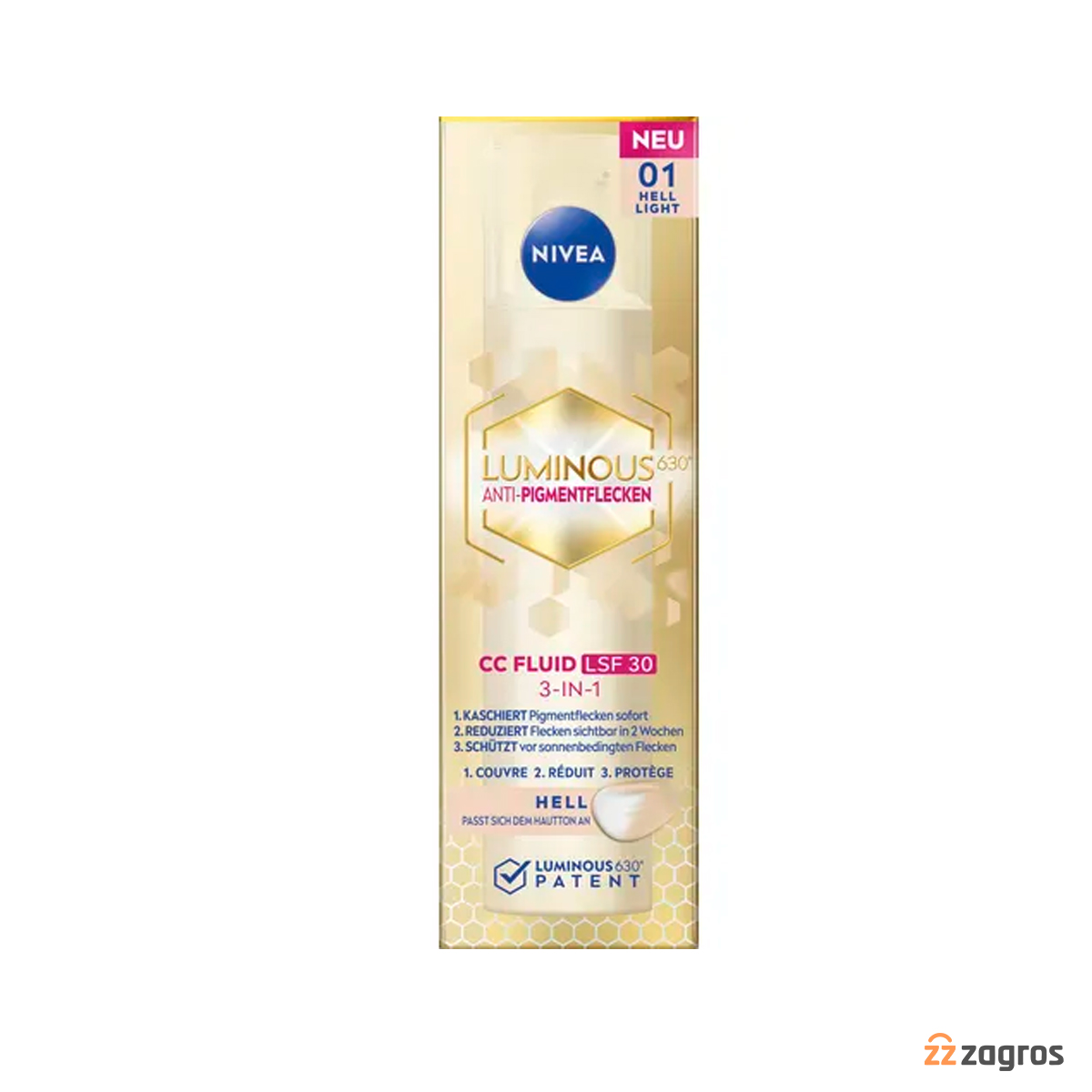 سی سی کرم ضد لک نیوآ Luminous630 با SPF30 رنگ روشن مناسب انواع پوست 40 میل
