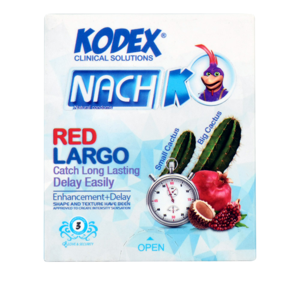 کاندوم تاخیری و بزرگ‌کننده کدکس مدل رد لارگو RED LARGO Nach Kodex | بسته 3 عددی تاخیری و بزرگ‌کننده با ترکیبی از لذت و ایمنی برای تجربه کامل — تصویر ۳