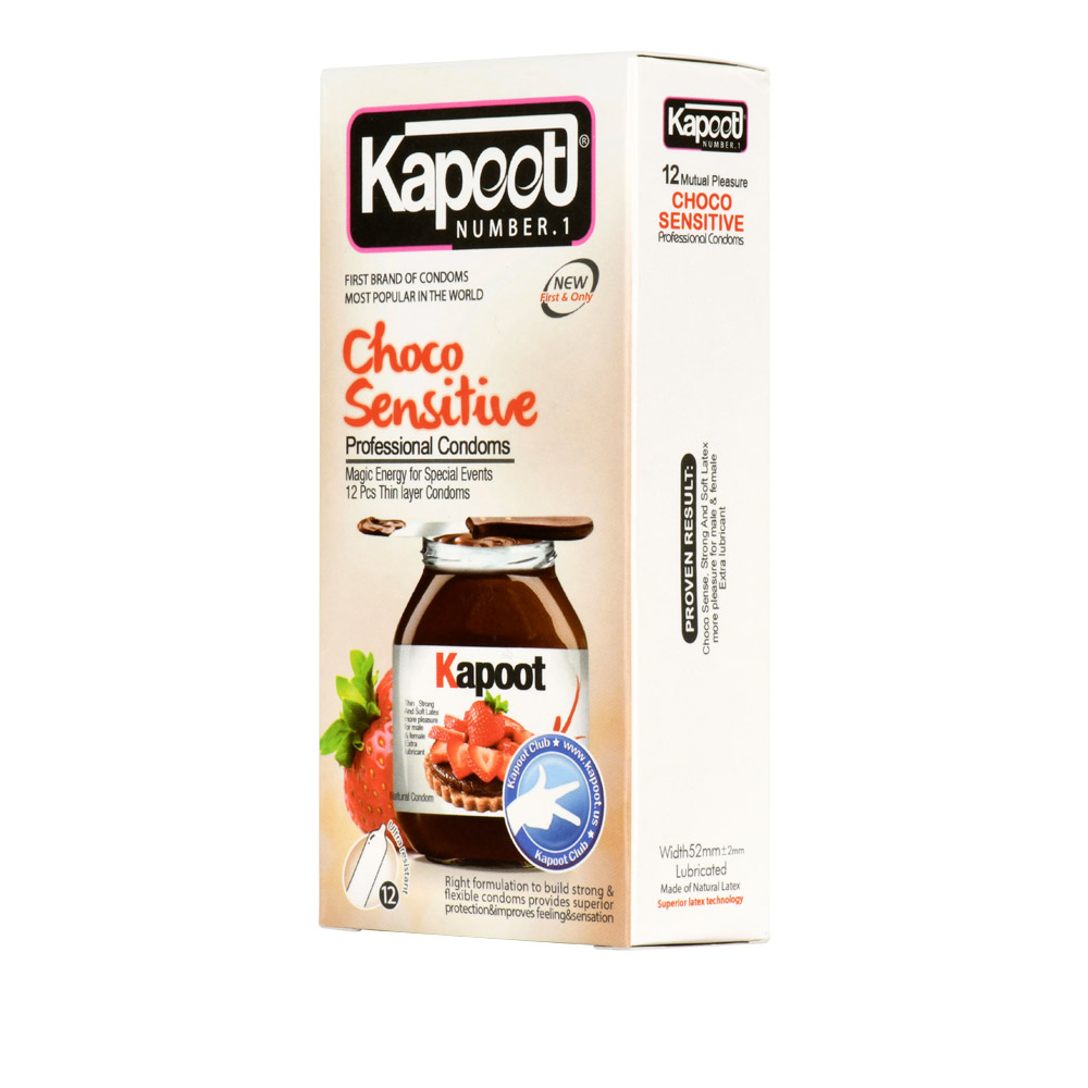 کاندوم تاخیری و گرم‌کننده کاپوت Kapoot Choco Sensitive | بسته 12 عددی | تجربه گرم‌کننده با رایحه شکلاتی و تاخیر طولانی برای لذت بیشتر — تصویر ۲