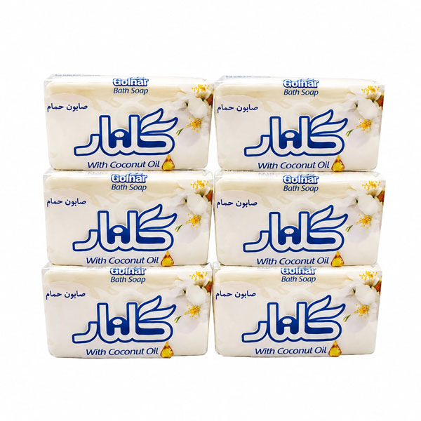 صابون حمام گلنار وزن ۱۳۰ گرم مدل سفید پک ۶ عددی