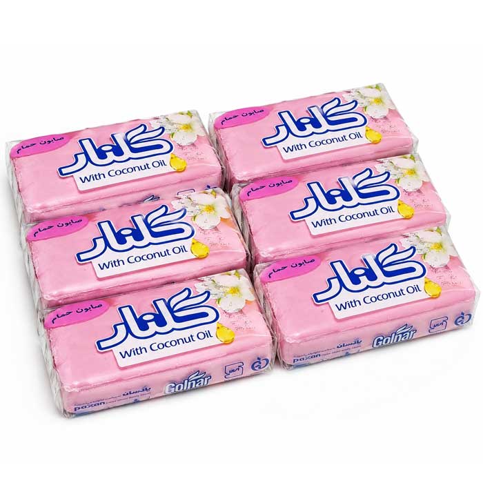 صابون حمام گلنار وزن ۱۳۰ گرم مدل صورتی پک ۶ عددی