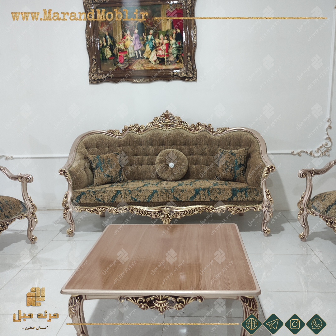 مبل کلاسیک شیک 9 نفره با طرح کاناپه جدید — تصویر ۶
