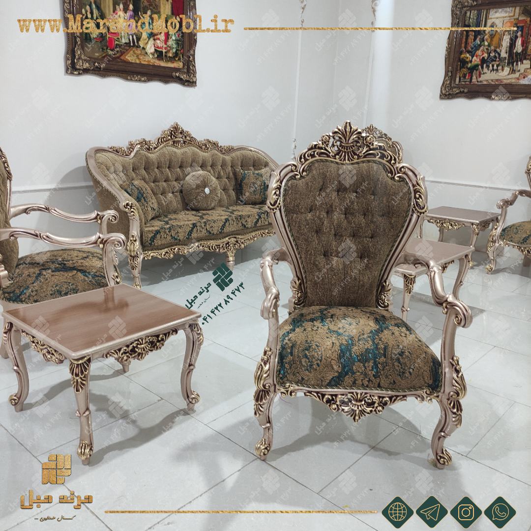 مبل کلاسیک شیک 9 نفره با طرح کاناپه جدید — تصویر ۲
