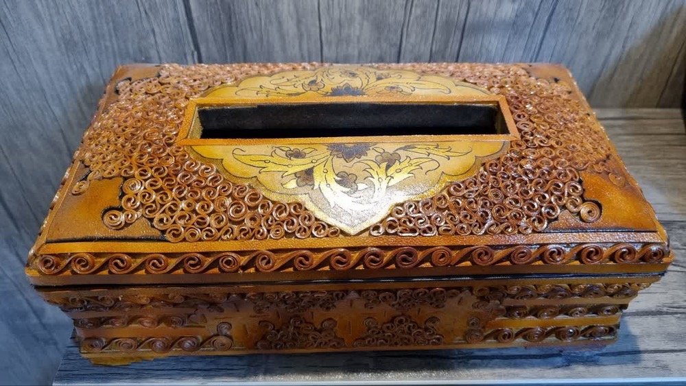 جای دستمال کاغذی دست ساز چوب و چرم تیدا (خاص / کیفیت عالی) — تصویر ۳