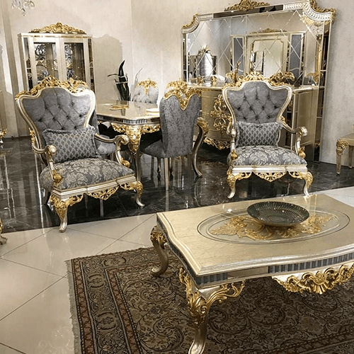 مبل سلطنتی دسته چوبی 9 نفره طرح پیتا — تصویر ۲
