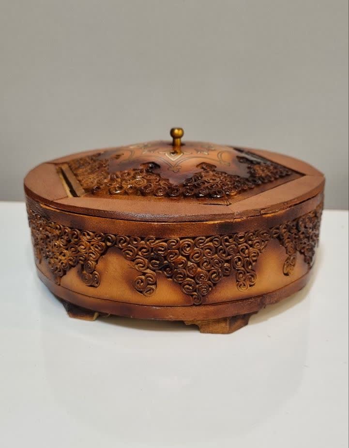 ظرف شکلات خوری چوب و چرم طبیعی تیدا (خاص/ بینظیرو شیک ) — تصویر ۴