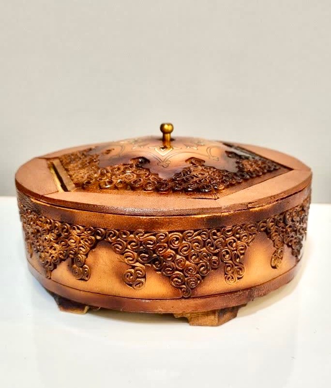 ظرف شکلات خوری چوب و چرم طبیعی تیدا (خاص/ بینظیرو شیک ) — تصویر ۶