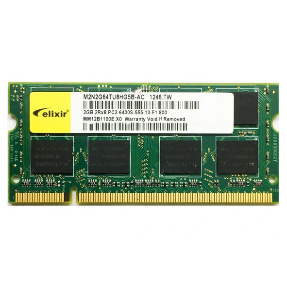 رم استوک لپ تاپی ۲ گیگ DDR2 الیکسیر مدل elixir 2GB 2Rx8 PC2-6400S-555-13-F1-800 — تصویر ۲