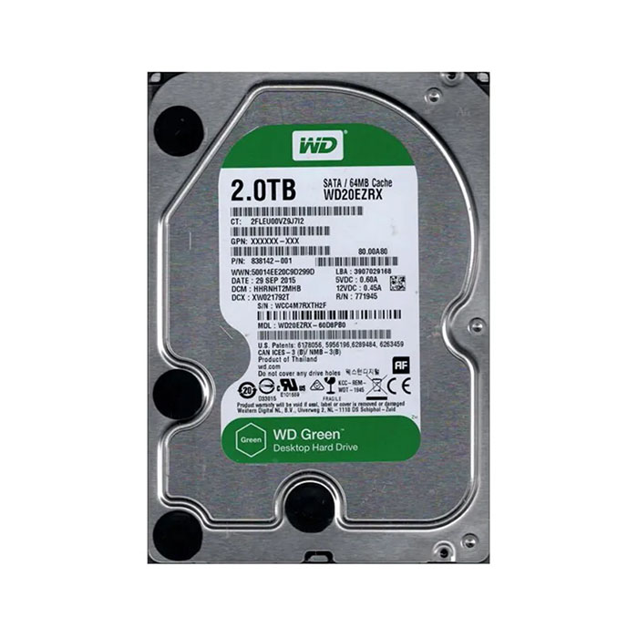 هارد استوک اینترنال دسکتاپ ۲ ترابایت وسترن دیجیتال مدل WD 2TB GREEN WD20EZRX