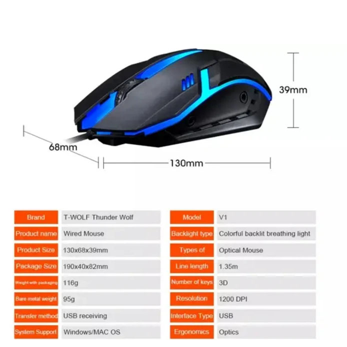 موس استایل گیمینگ سیمی استوک تی ولف مدل T-WOLF V1 — تصویر ۴