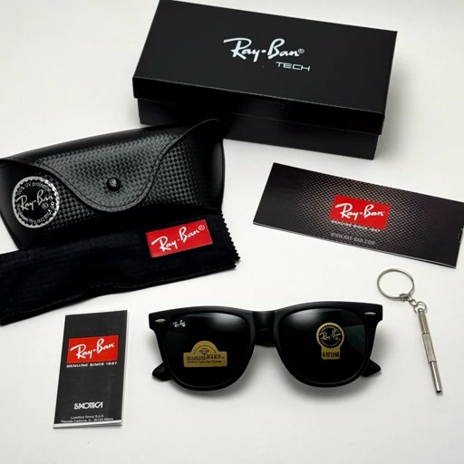 عینک آفتابی ریبن ویفرر شیشه سنگ مشکی به همراه پک کامل ریبن Rayban WAYFARER RB 2140 سایز 54