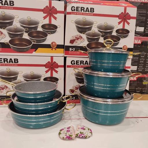 سرویس قابلمه 9 پارچه گرانیتی گراب دسته طلایی — تصویر ۴