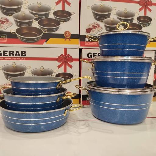 سرویس قابلمه 9 پارچه گرانیتی گراب دسته طلایی — تصویر ۵