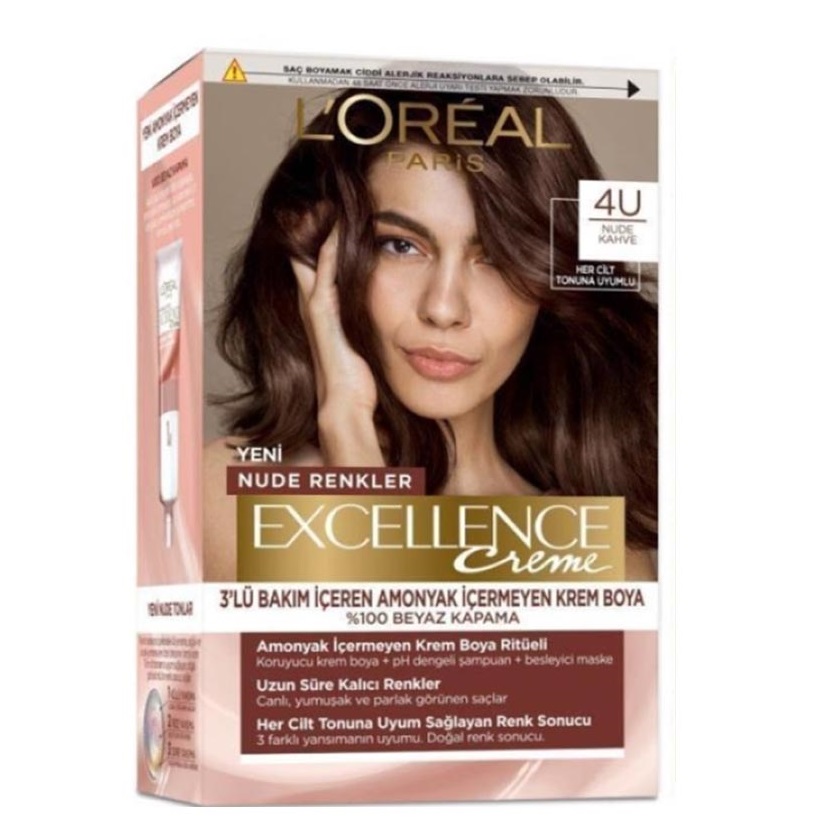 رنگ مو قهوه ای تیره پلاتینه بدون آمونیاک شماره 4U لورال Loreal Excellence — تصویر ۲