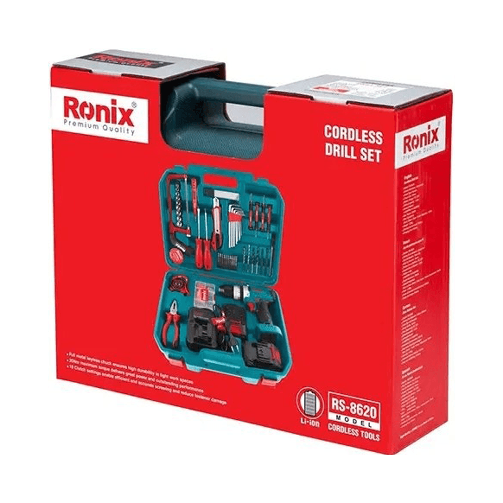 کیت دریل پیچ گوشتی چکشی شارژی رونیکس 20 ولت مدل RS-8620 دو باتری — تصویر ۳