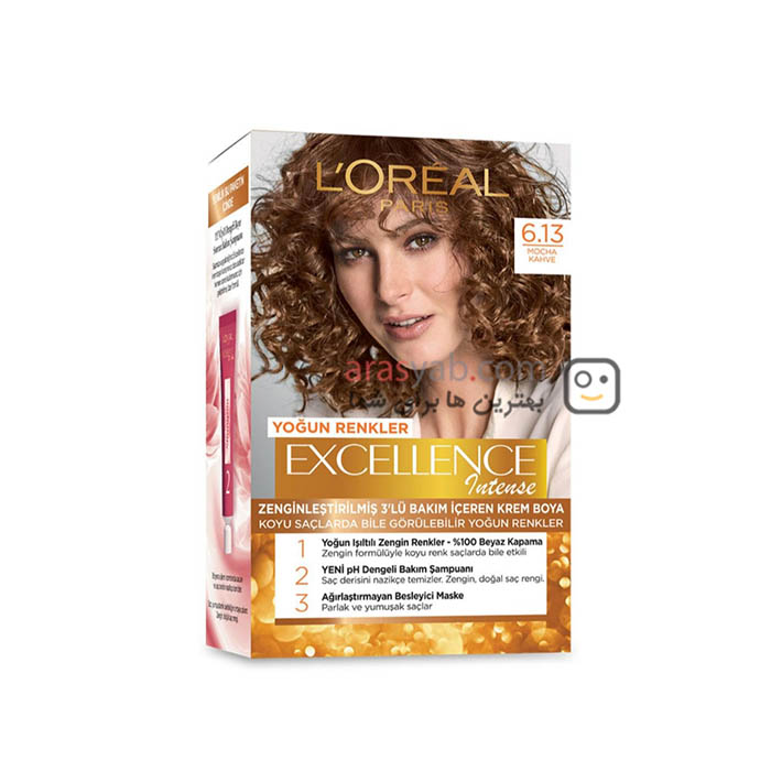 رنگ مو لورال 6.13 سری excellence intense رنگ قهوه موکا mocha kahve