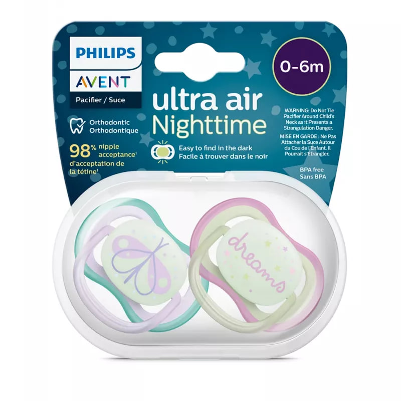 پستانک 0-6 ماه دو عددی الترا ایر شب تاب فیلیپس اونت avnet nighttime scf 376/19