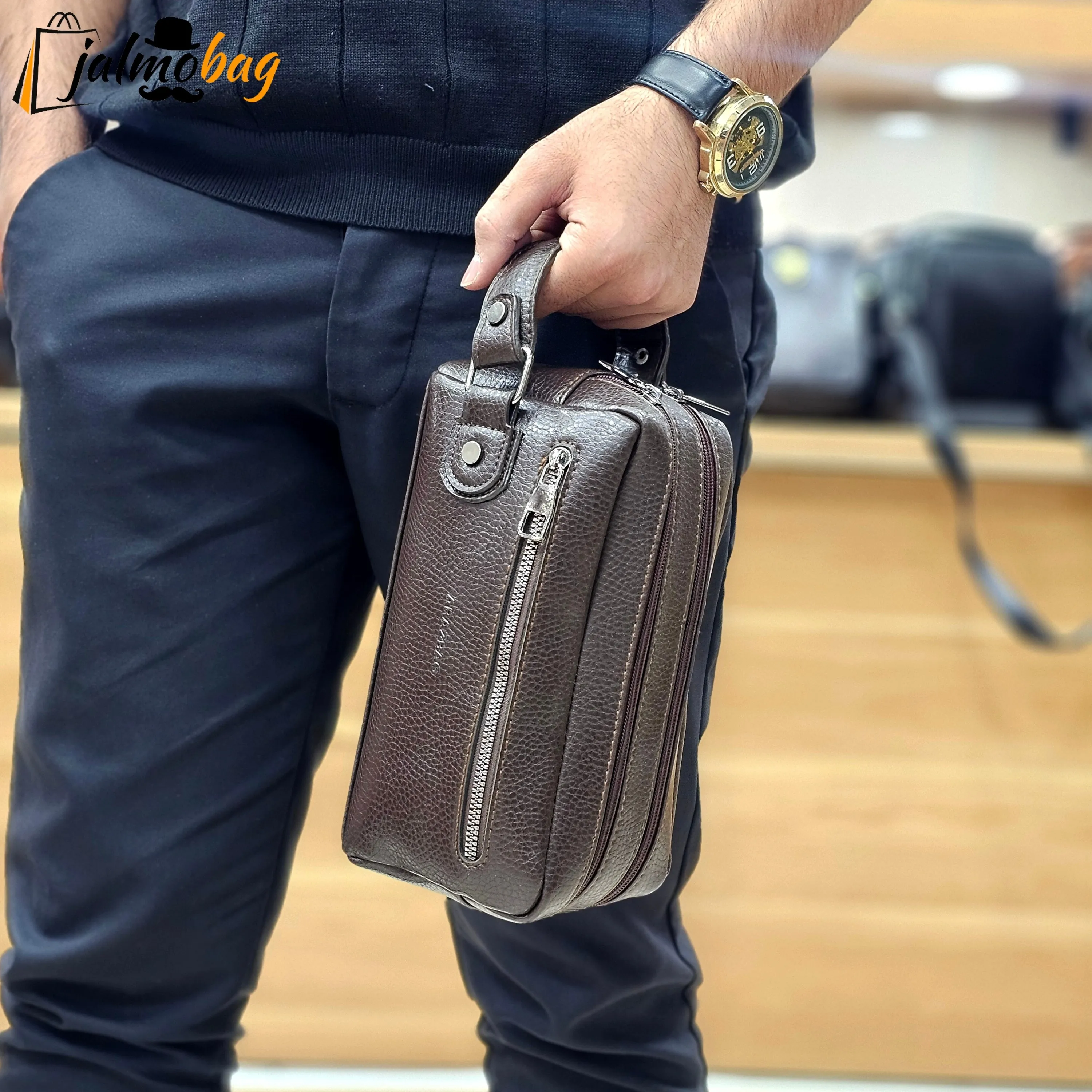 کیف دستی مردانه چرمی شوزبگ دو خانه چرم صنعتی خارجی — تصویر ۷