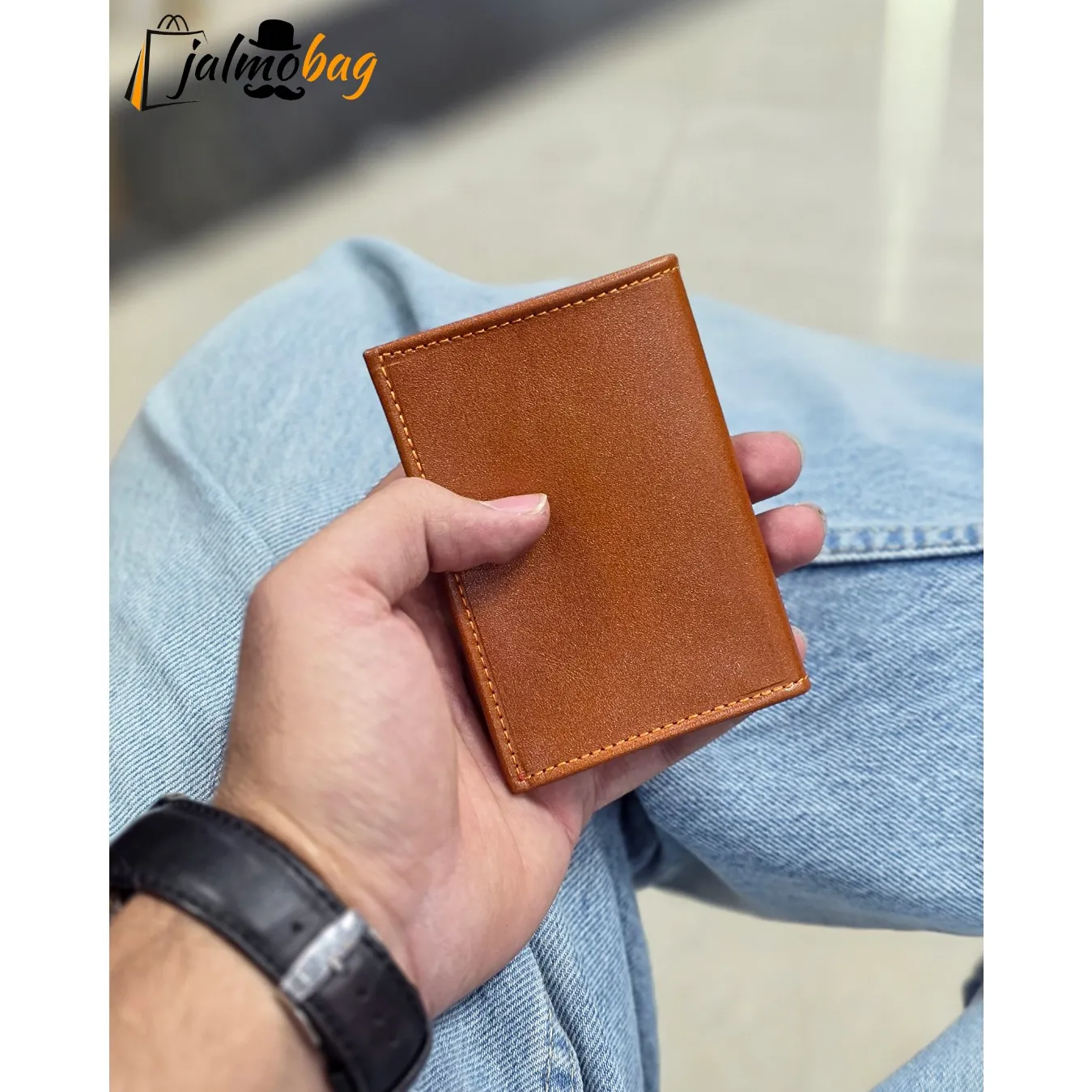 جاکارتی چرم طبیعی گاوی مدل برگی دارای 4 جای کارت — تصویر ۵