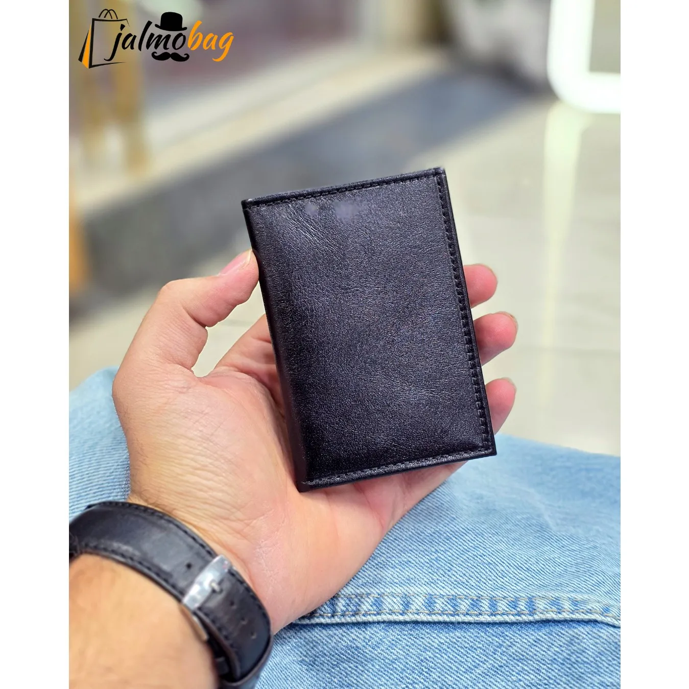 جاکارتی چرم طبیعی گاوی مدل برگی دارای 4 جای کارت — تصویر ۲