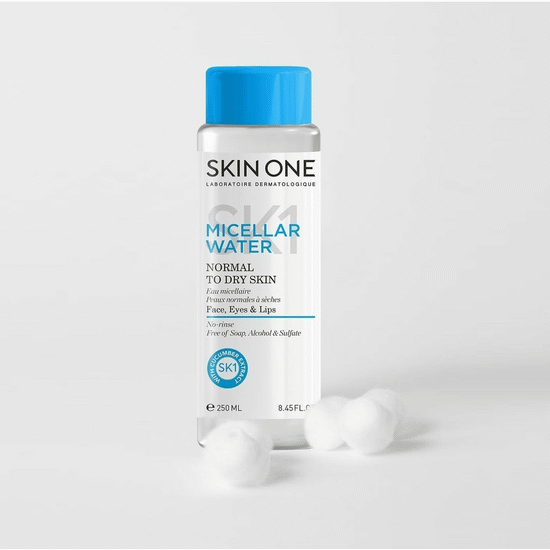محلول پاک کننده آرایش چشم و صورت پوست خشک اسکین وان 250 میل SKIN ONE MICELLAR WATER DRY SKIN — تصویر ۲