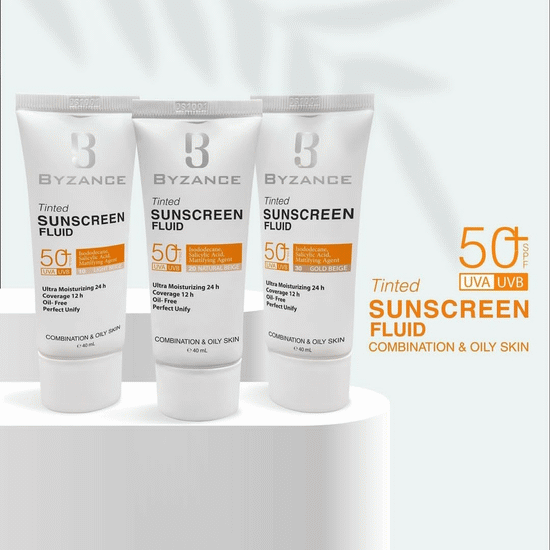 ضد آفتاب رنگی پوست خشک و چرب بیزانس 40 میل BYZANCE TINTED SUNSCREEN CREAM