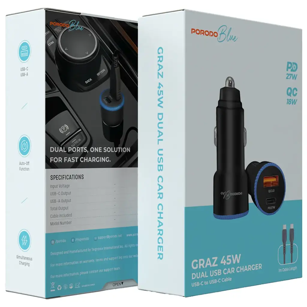 شارژر فندکی 45W پرودو مدل Graz PBCCR51 — تصویر ۴