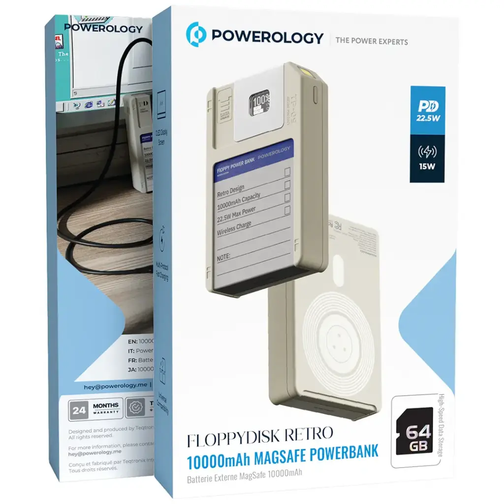پاوربانک مگ‌سیف 10000 پاورولوژی مدل Floppydisk Retro PPBCHA97WH — تصویر ۳