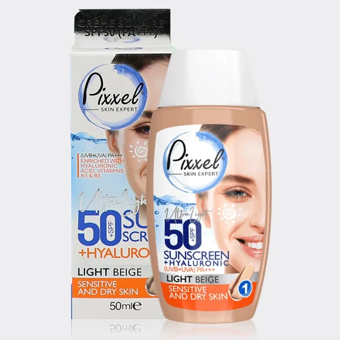 ضد آفتاب رنگی پوست خشک و حساس پیکسل Pixxel Fluid Sun Screen SPF50 Sensitive And Dry Skin 50 ml — تصویر ۳