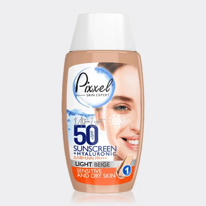 ضد آفتاب رنگی پوست خشک و حساس پیکسل Pixxel Fluid Sun Screen SPF50 Sensitive And Dry Skin 50 ml