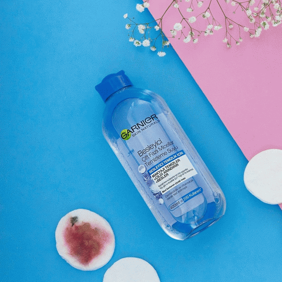 محلول پاک کننده دوفاز آرایش ضد آب چشم و صورت مغذی گارنیر 400 میل GARNIER TOW-PHASE MICELLAR CLEANSING WATERPROOF MAKE UP