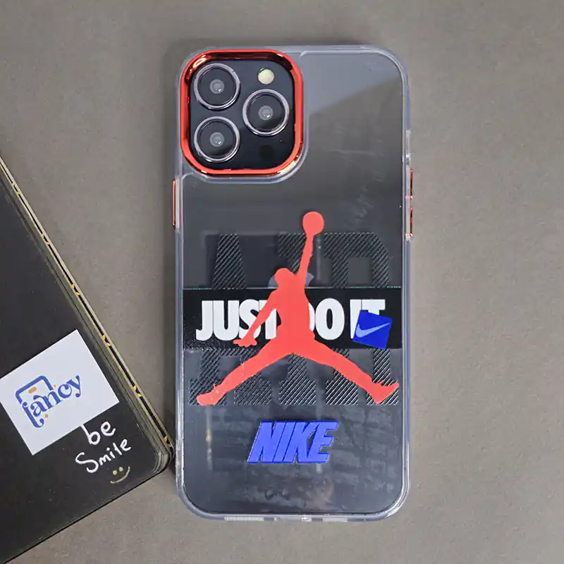 قاب گوشی شفاف طرح دار لنز متال Nike قرمز