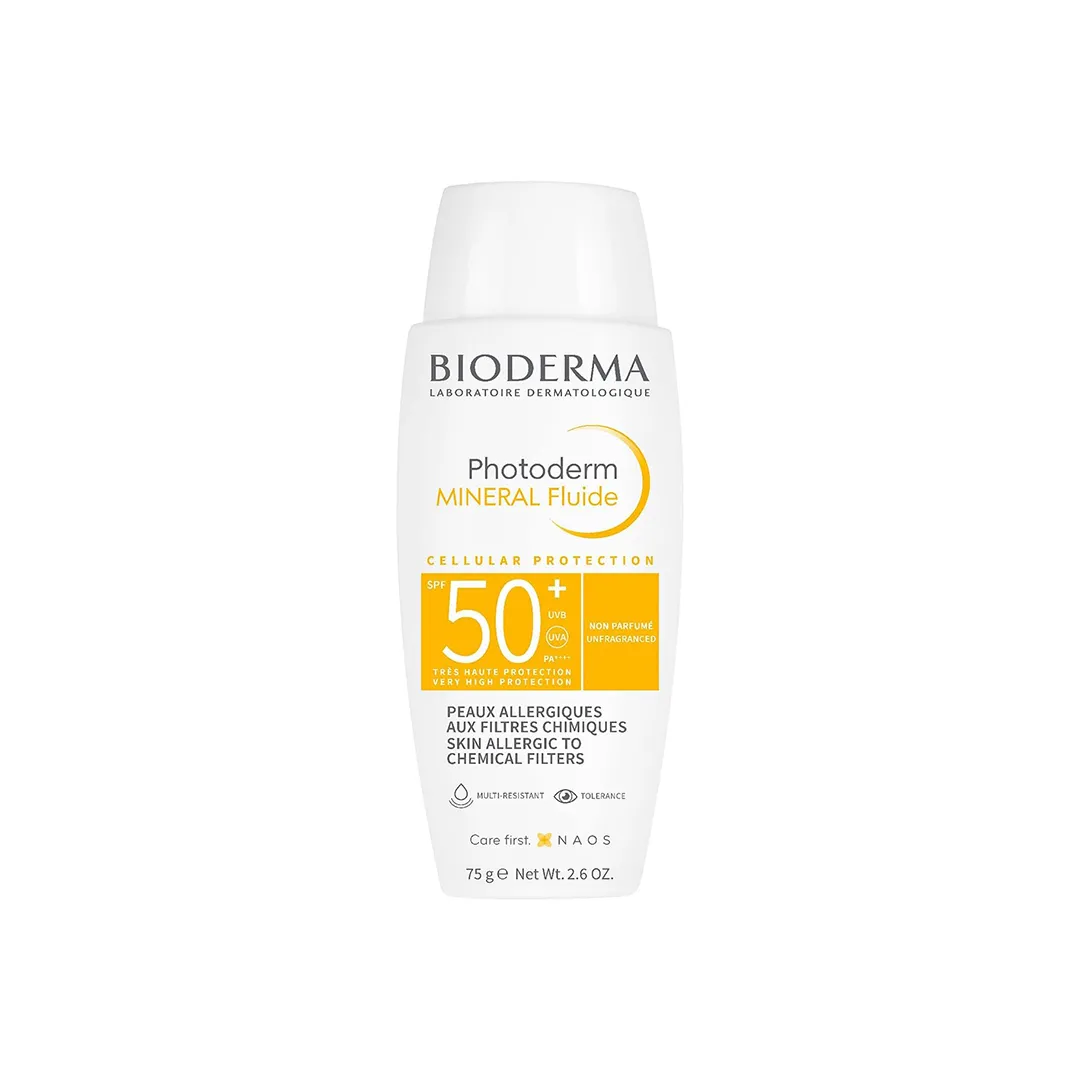 ضد آفتاب بی رنگ بایودرما Photoderm MINERAL Fluide SPF50 حجم 75 گرمی