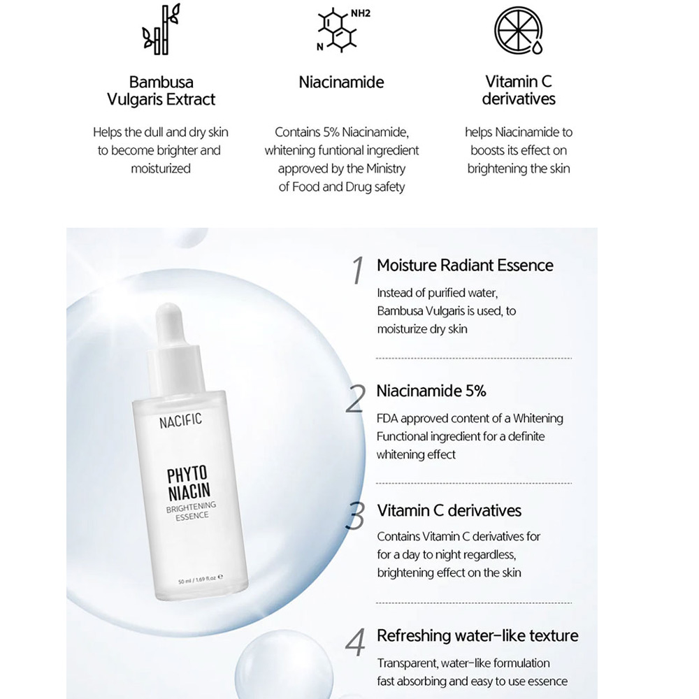 اسنس روشن کننده و ضد چین و چروک فیتو نیاسین نسفیک NACIFIC Phyto Niacin Brightening Essence 50ml — تصویر ۳