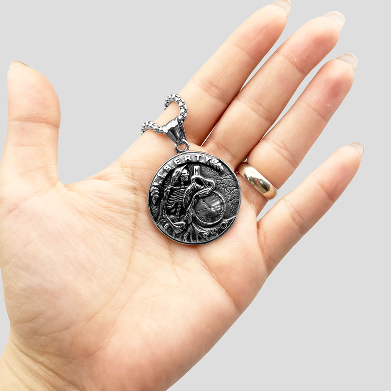 پلاک و گردنبند استیل اسکلتی مدل Liberty Coin کد Njd-874d2 — تصویر ۵