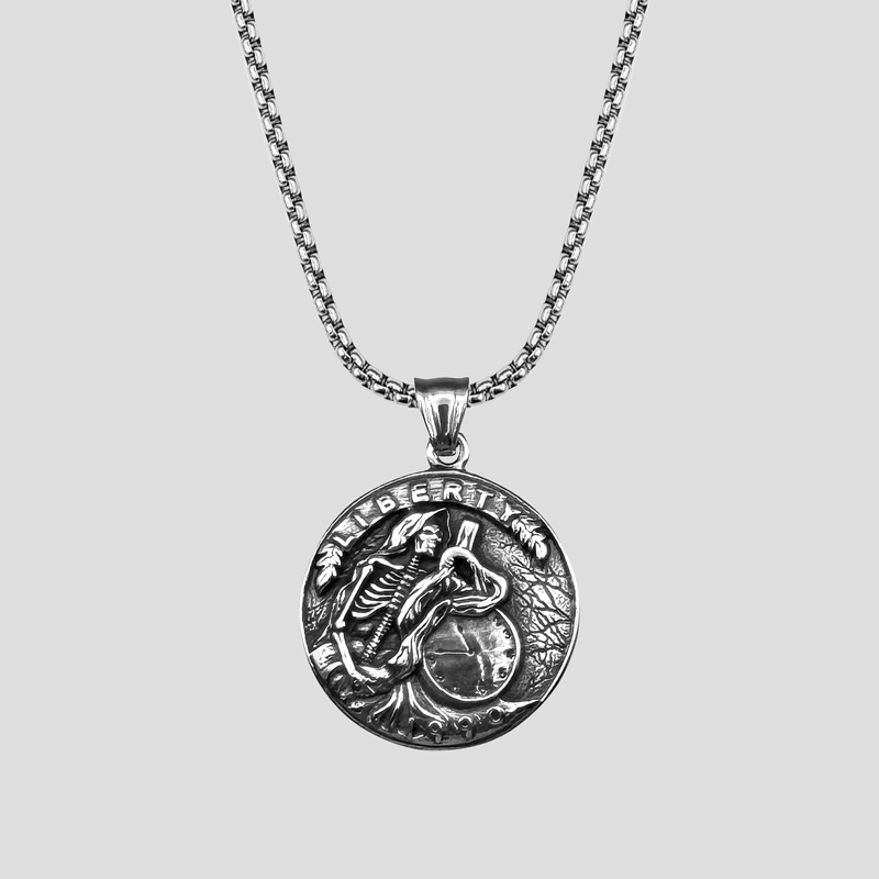 پلاک و گردنبند استیل اسکلتی مدل Liberty Coin کد Njd-874d2 — تصویر ۲